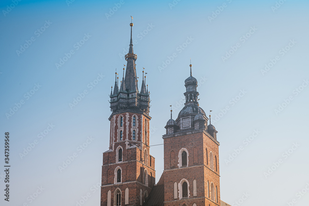 Towers of St. Mary's Basilica in Krakow, Poland