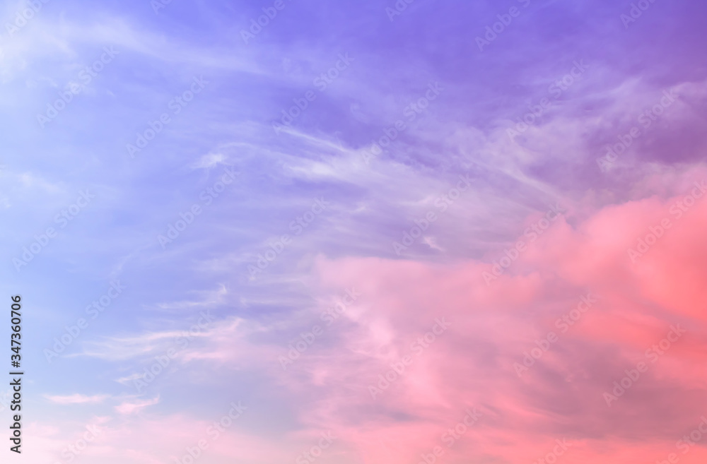 blurred clouds in sky with purple and red pink color light