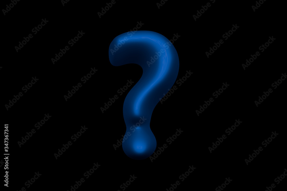 Glossy blue soft plastic font - question mark isolated on black background, 3D illustration of symbols Glossy blue soft plastic font - question mark isolated on black background, 3D illustration of symbols