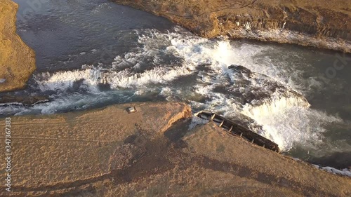 4K aerial footage of amazing waterfall known as Aegissufoss (Ægissíðufoss) Waterfall located in Hella, Iceland.