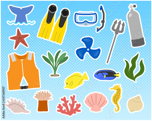 海/ダイビングイラストセット
