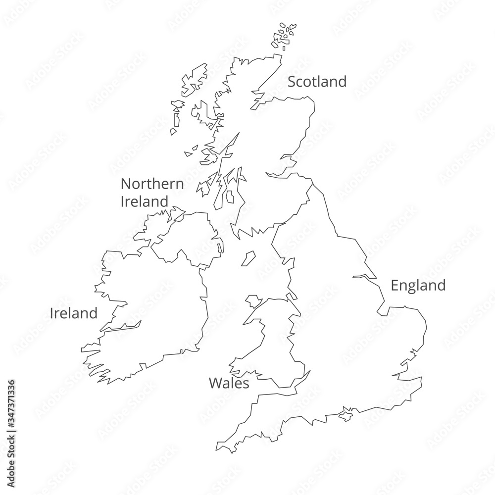 Obraz Vector isolated the UK map of Great Britain and Northern Ireland. Outlined map of Scotland, England, Wales, Northern Ireland, Ireland. The United Kingdom map.