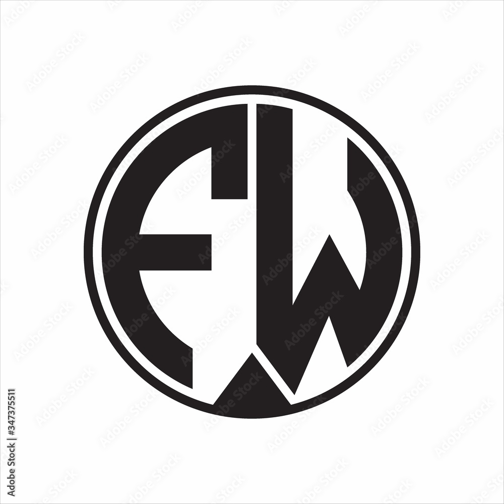 FW Logo monogram circle with piece ribbon style on white background FW Logo monogram circle with piece ribbon style on white background