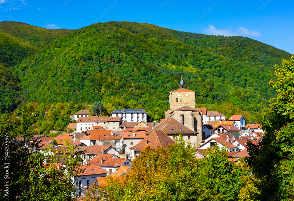 Uztarroz village in Navarre province, Pyrenees, Spain
