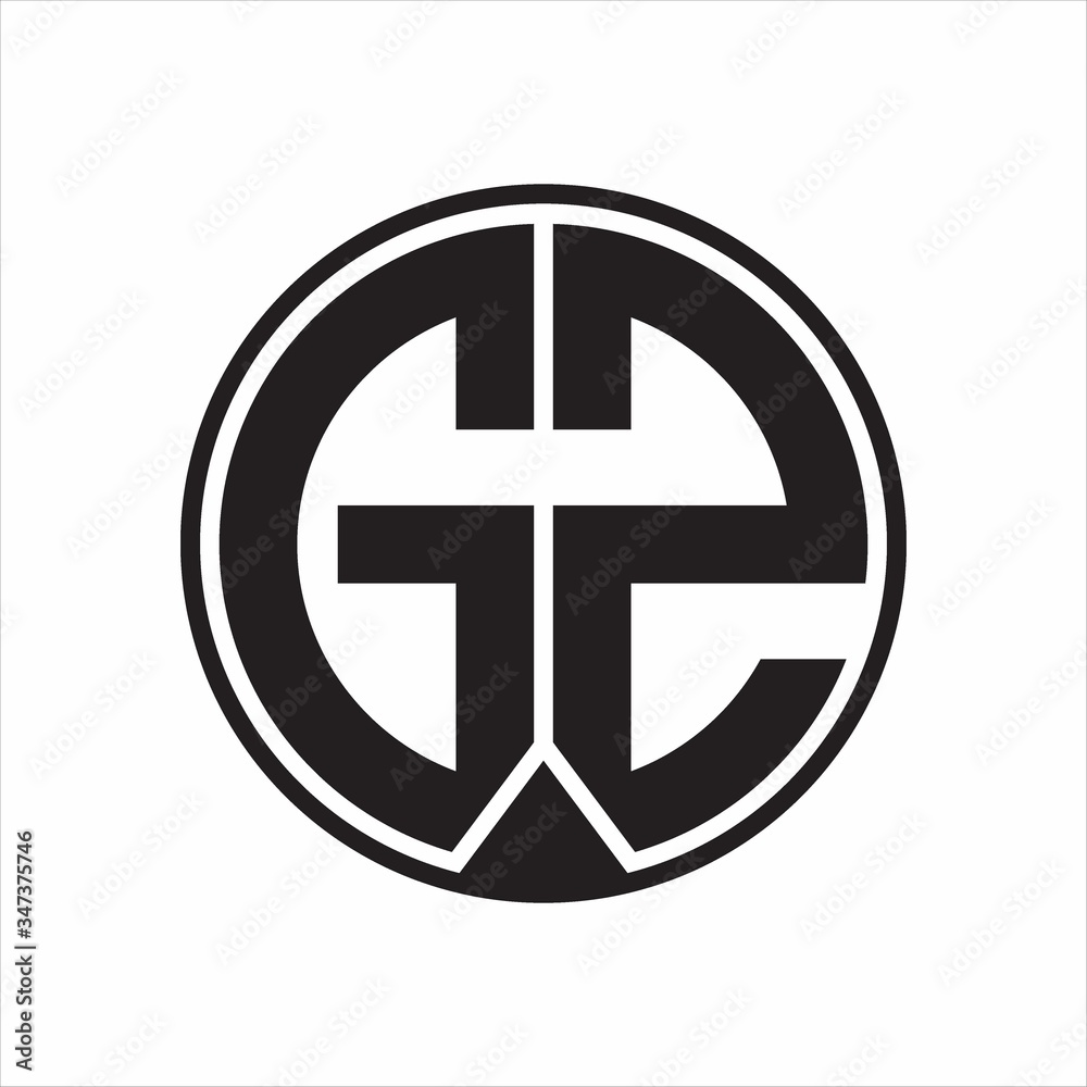 GZ Logo monogram circle with piece ribbon style on white background GZ Logo monogram circle with piece ribbon style on white background