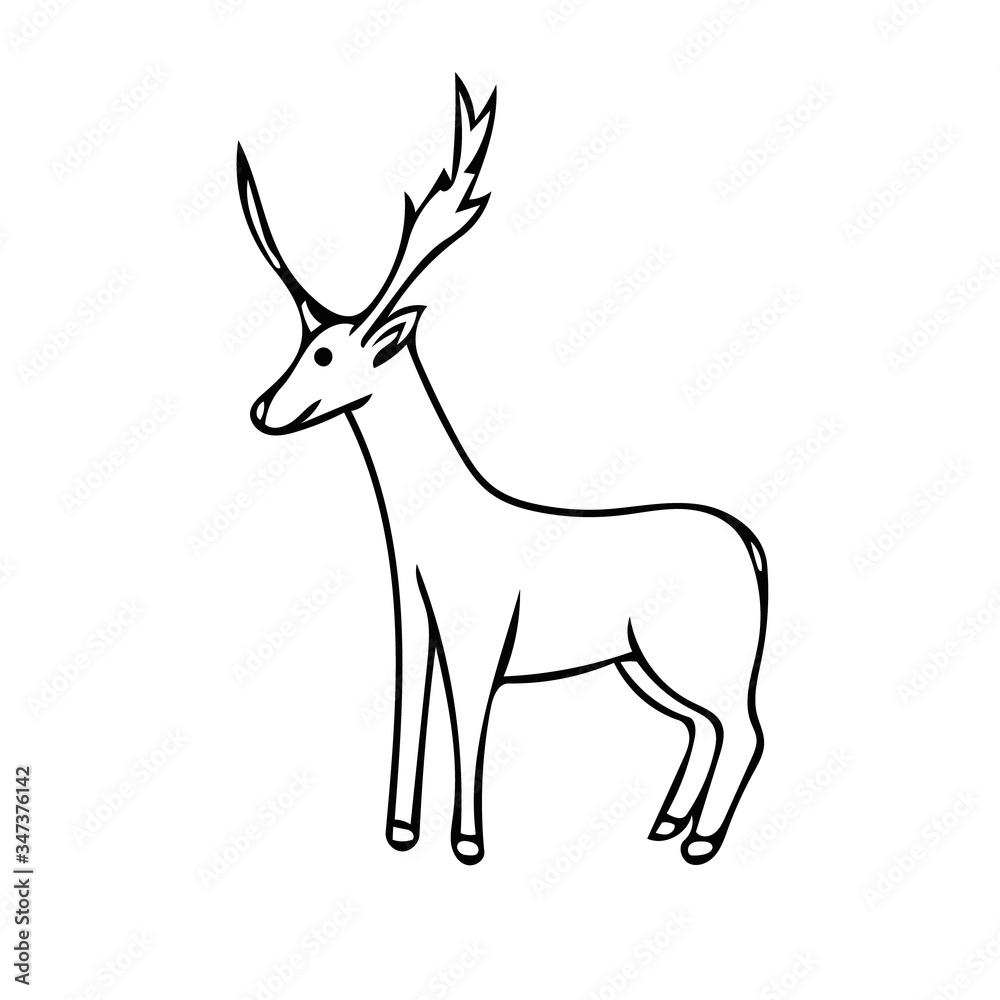 Fototapeta premium deer hand drawn element in doodle style. vector scandinavian monochrome minimalism. cute forest animal