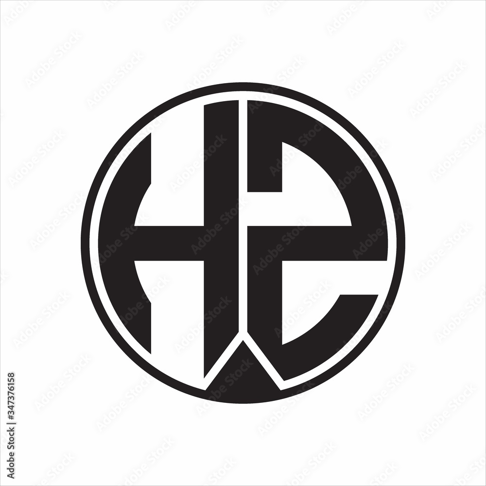 HZ Logo monogram circle with piece ribbon style on white background HZ Logo monogram circle with piece ribbon style on white background