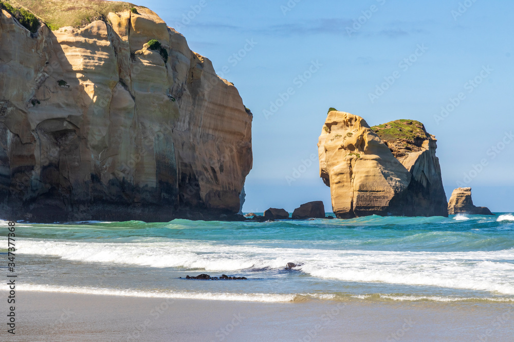 Sandstone cliffs  at Tunnel beach in New Zealand