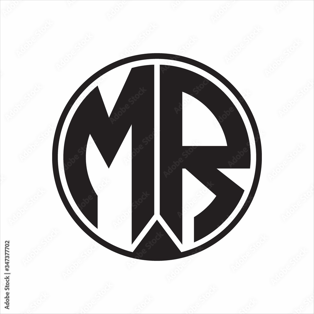 MR Logo monogram circle with piece ribbon style on white background MR Logo monogram circle with piece ribbon style on white background