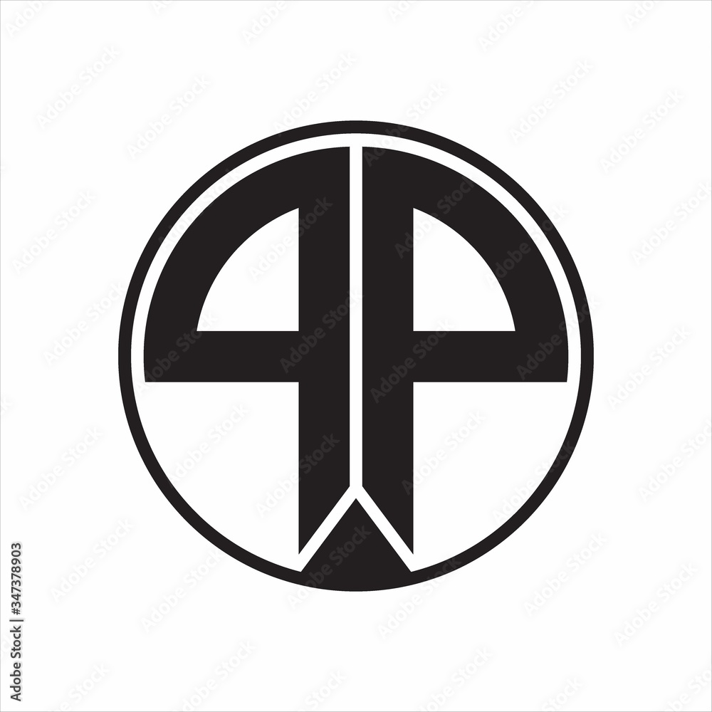 PP Logo monogram circle with piece ribbon style on white background PP Logo monogram circle with piece ribbon style on white background