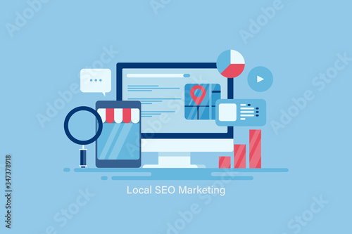 Local seo marketing, local business strategy, search engine marketing for local store, optimization strategy for local business listing, seo ranking, communication, technology.