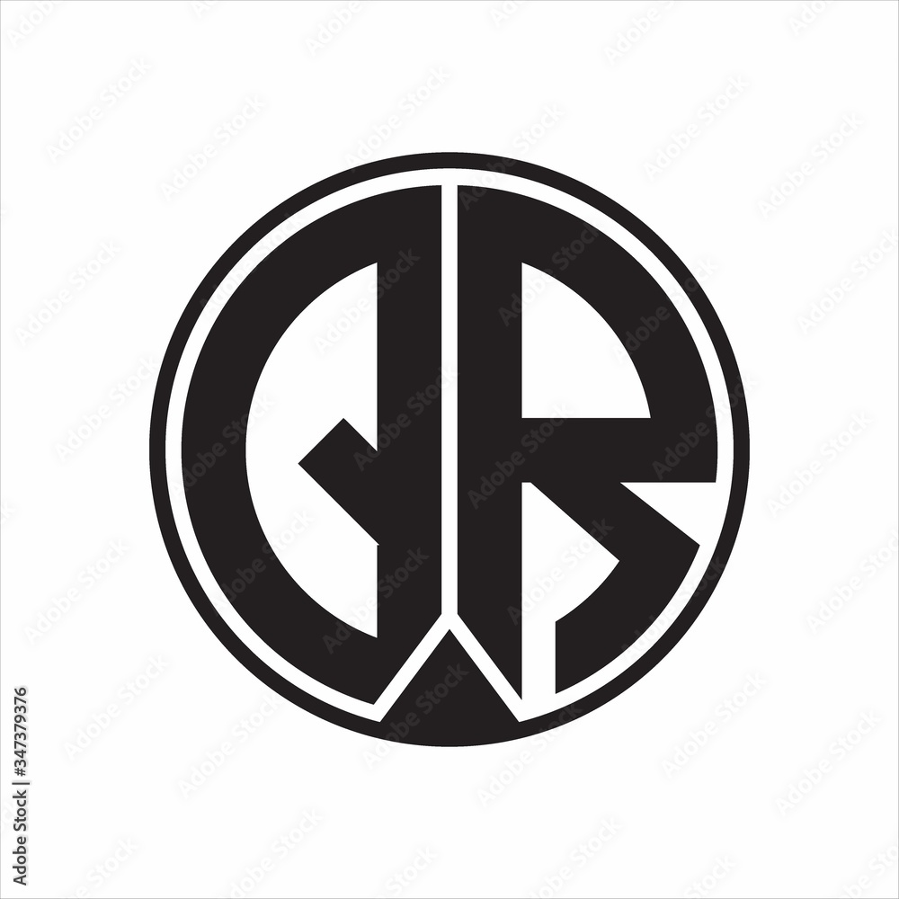 QR Logo monogram circle with piece ribbon style on white background QR Logo monogram circle with piece ribbon style on white background