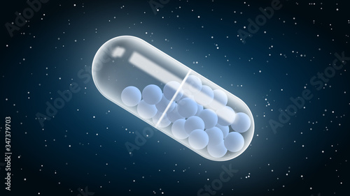 Realistic transparent pill with stars background .  Health care concept . vector illustration .