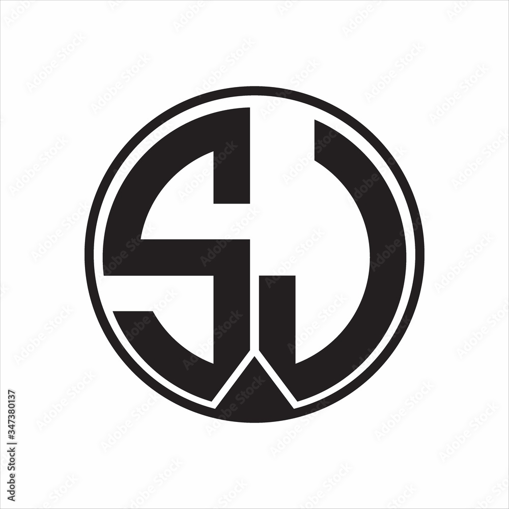 SJ Logo monogram circle with piece ribbon style on white background SJ Logo monogram circle with piece ribbon style on white background