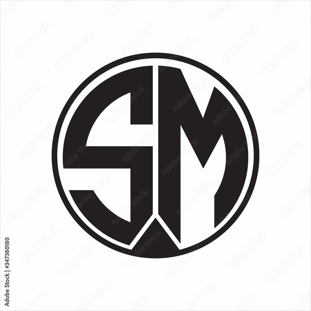 SM Logo monogram circle with piece ribbon style on white background SM Logo monogram circle with piece ribbon style on white background