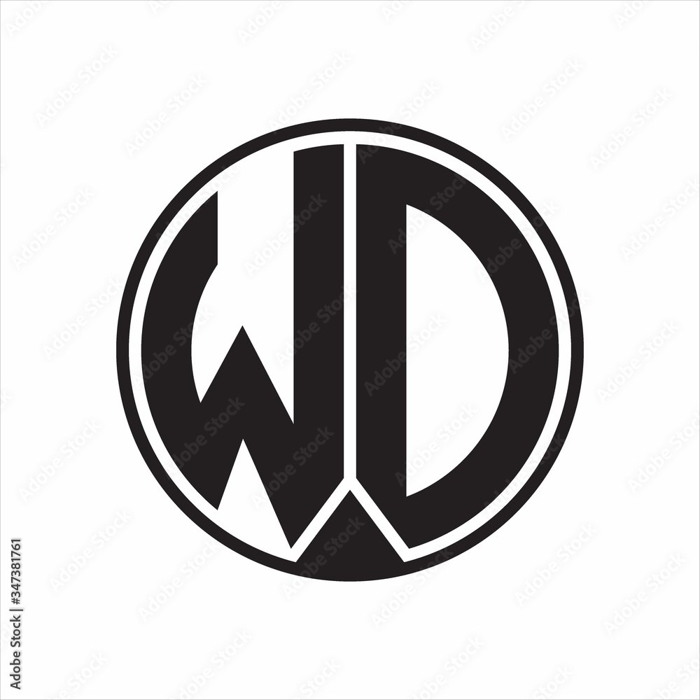 WD Logo monogram circle with piece ribbon style on white background WD Logo monogram circle with piece ribbon style on white background