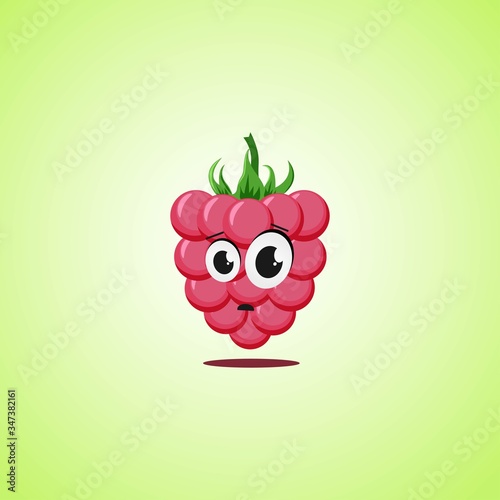 Cute icon of the raspberries isolated on green background.
