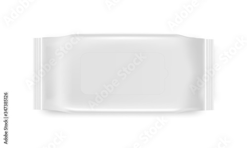 Wet wipes pack mockup isolated on white background, top view. Vector illustration