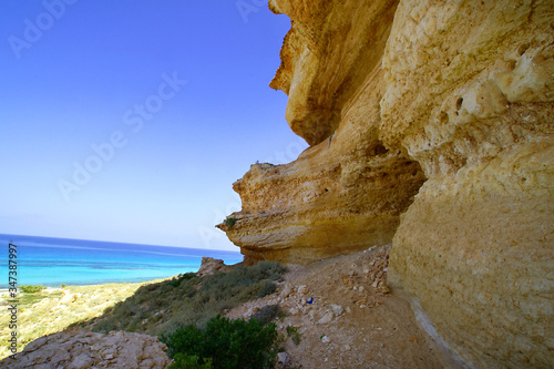 The most beautiful beach named Shuab Beach and the cliff, Socotra island, Yemen.