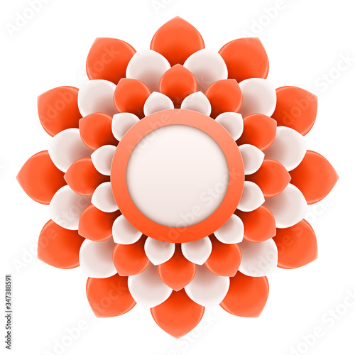 Flower with orange and white petals. Space for text in center. Vector Illustration isolated on white background
