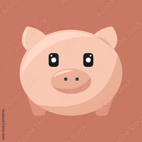 Cute pink pig icon full face isolated on pink background. Vector illustration EPS 10.