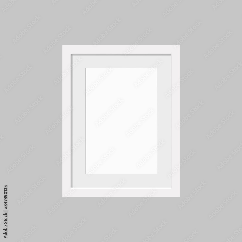 Realistic empty white frame with passepartout isolated on gray background. Border for your creative project, mock-up sample, vector design object. Realistic empty white frame with passepartout isolated on gray background. Border for your creative project, mock-up sample, vector design object.