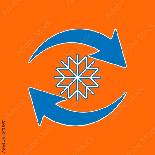 Abstract freezing vector flat icon isolated on orange background. Snowflake icon.