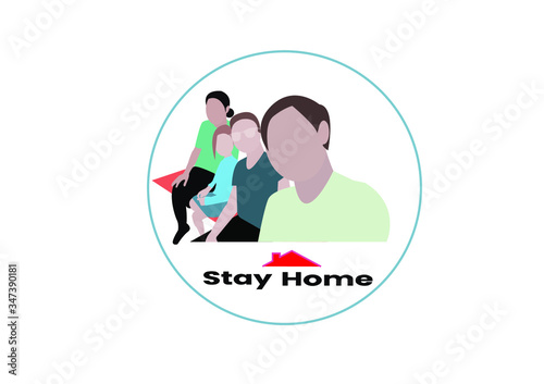 Stay home banner template. Family sitting home. Quarantine or self-isolation. Health care concept. Fears of getting coronavirus. Global viral epidemic or pandemic. Trendy flat vector illustration