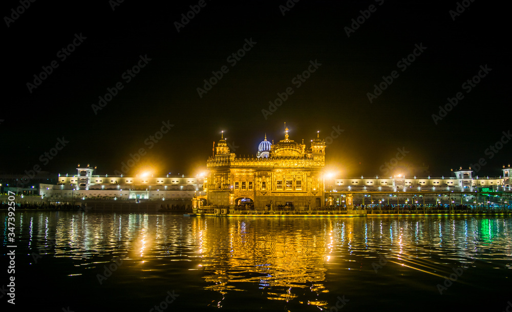 Night View The Harmindar Sahib, also known as Golden Temple Amritsar

