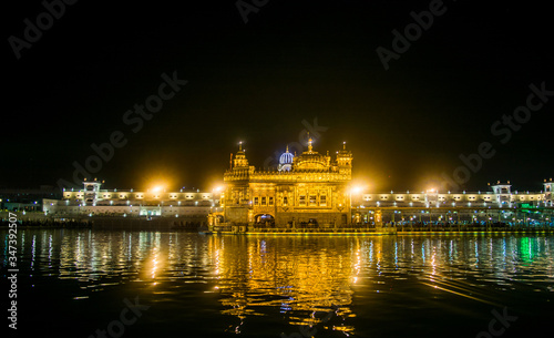 Night View The Harmindar Sahib, also known as Golden Temple Amritsar 