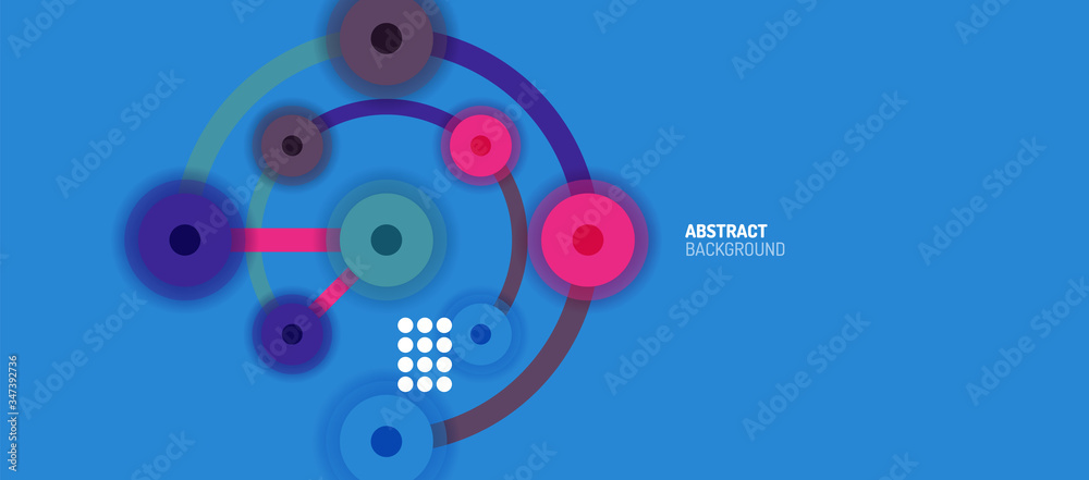 Fototapeta premium Flat style geometric abstract background, round dots or circle connections on color background. Technology network concept.