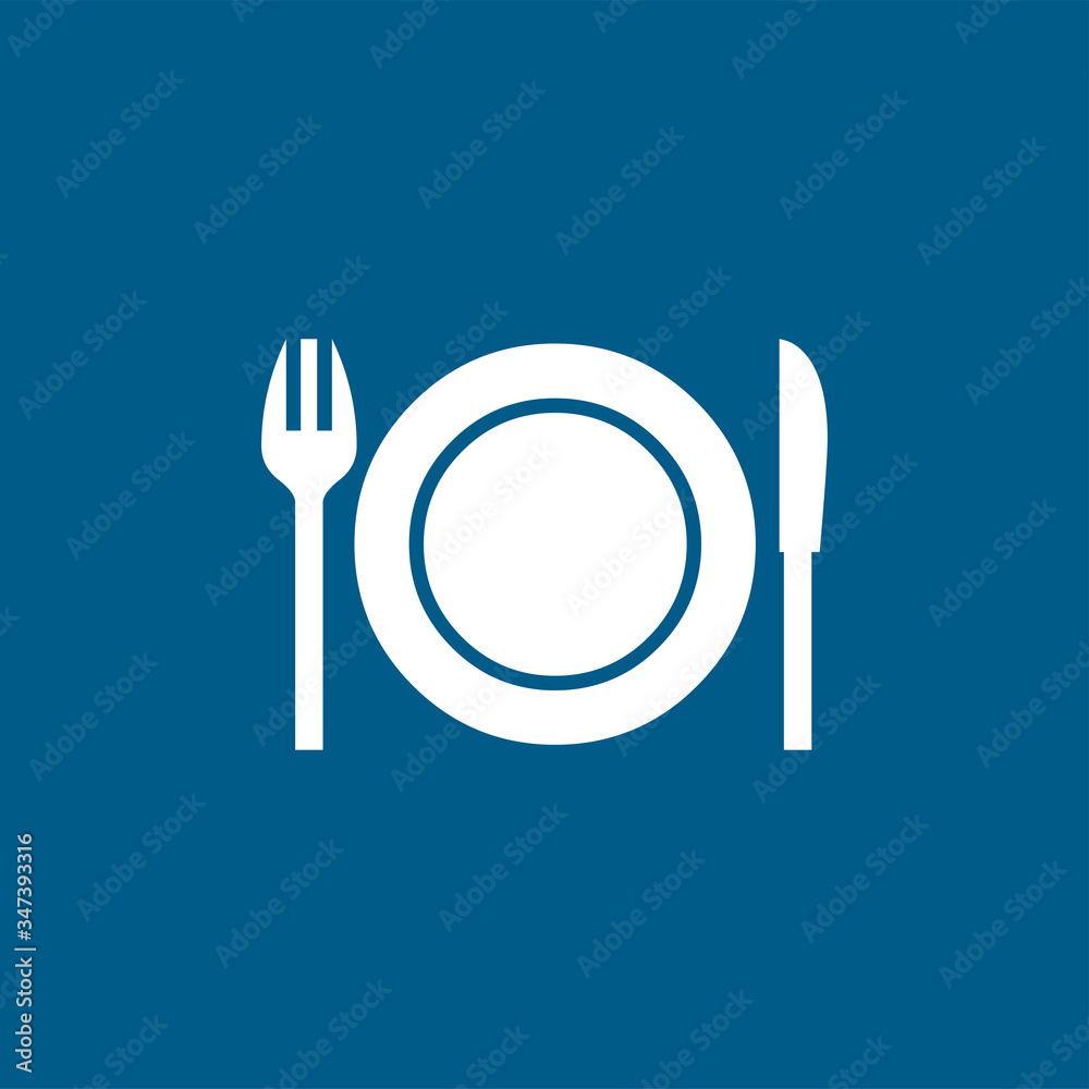 Plate with Knife & Fork Icon On Blue Background. Blue Flat Style Vector Illustration Plate with Knife & Fork Icon On Blue Background. Blue Flat Style Vector Illustration