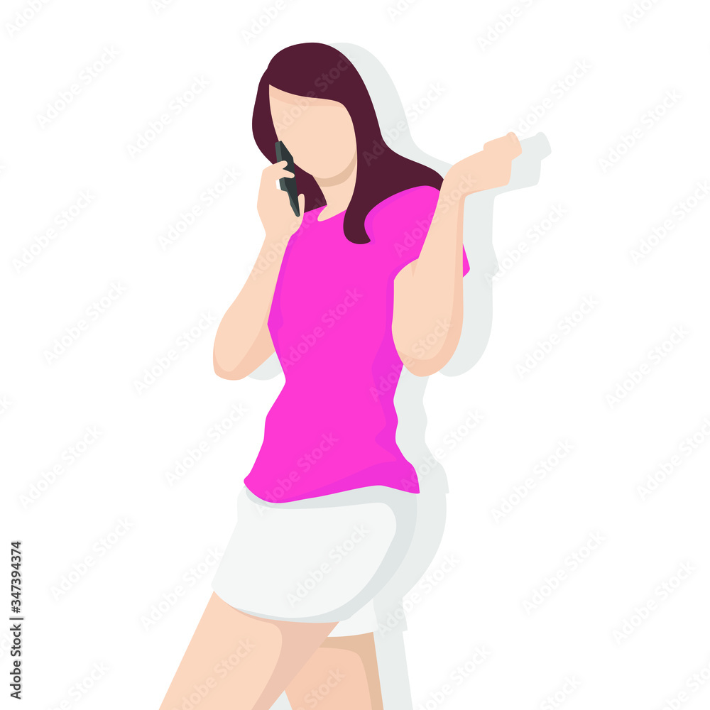 Happy woman in modern flat style, simple people and fashion concept on white background. Happy woman in modern flat style, simple people and fashion concept on white background.