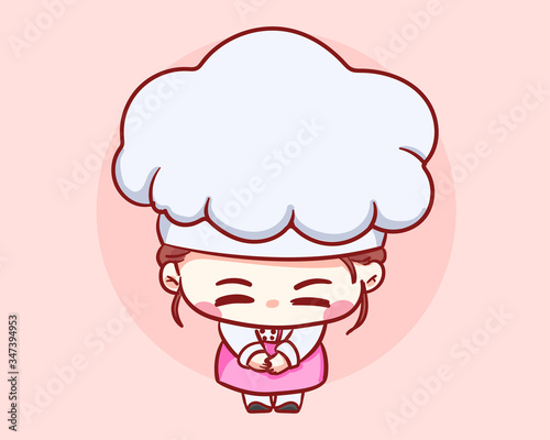 Cute  Bakery chef girl thank you cartoon Vector art illustration