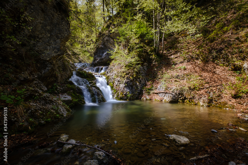 Beautiful Davca waterfalls in Slovenia in spring