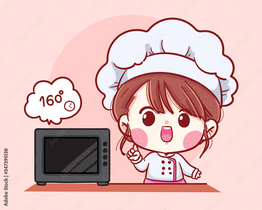 Cute Bakery chef girl Baker cartoon Vector art illustration Cute Bakery chef girl Baker cartoon Vector art illustration