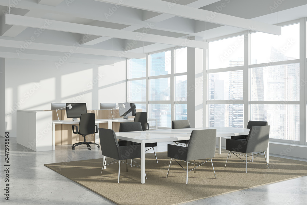 Fototapeta premium White and wood open space and meeting room corner