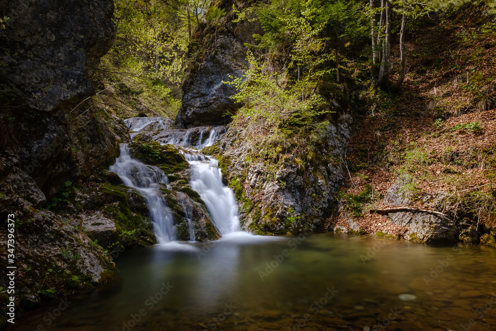 Beautiful Davca waterfalls in Slovenia in spring