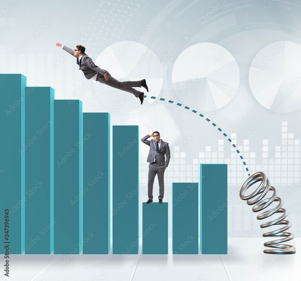 Businessman outperforming his competition jumping over Businessman outperforming his competition jumping over