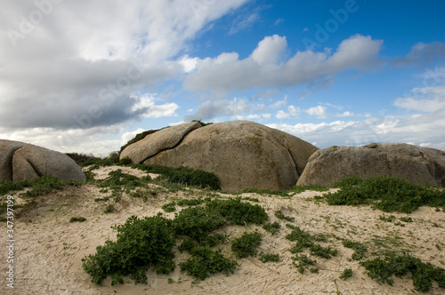 rocky beach and cloudy sky south africa