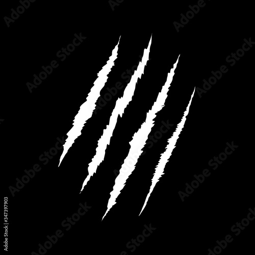 Claws scratch on black background. Design element for logo, label, sign, poster, t shirt. Vector illustration