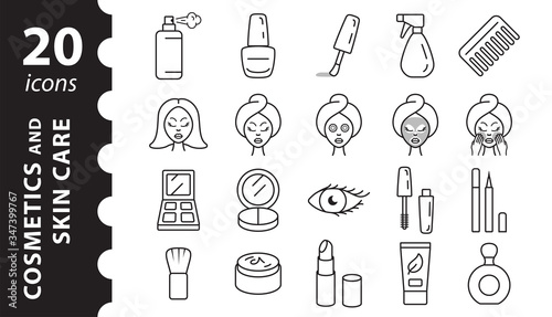 Cosmetics and skin care icons set. Beauty Salon Concept. Linear vector icons in a flat style.
