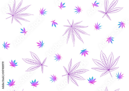 Cannabis leaves seamless pattern, background. Vector illustration in neon, fluorescent colors.