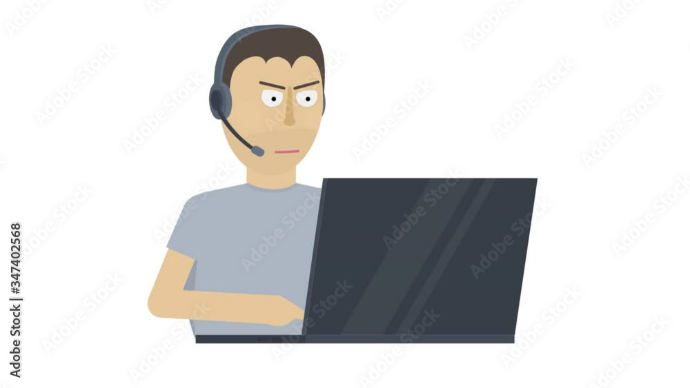 Operator. Animation of remote work, alpha channel enabled. Phone help, cartoon Operator. Animation of remote work, alpha channel enabled. Phone help, cartoon