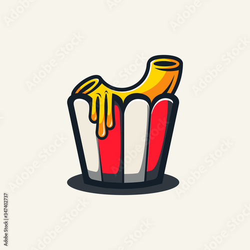 macaroni logo illustration with melted cheese