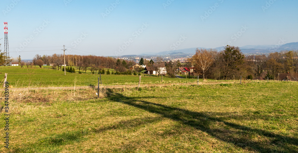 Cesky Tesin town from Hory hill near Konakov settlement in Czech republic