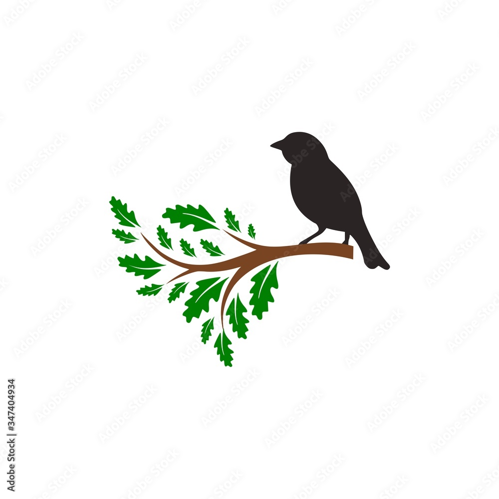 Silhouette little bird sitting on a branch icon isolated on white background Silhouette little bird sitting on a branch icon isolated on white background