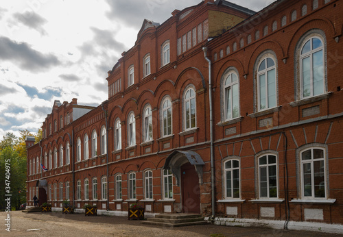 Red brick old building Urban mainstream schools, Kalyazin, Tver Region, Russia