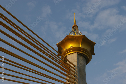 maha chedsadabodindrabusorn bridge,the extradosed prestressed concrete bridge decorate the pylon seem lotus or the crown photo