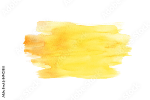 Yellow Watercolor hand painting and splash abstract texture on white paper Background.